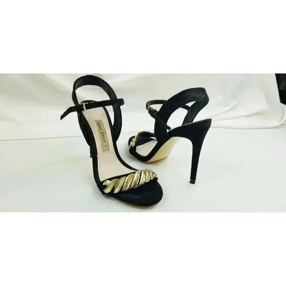 Zara Basic Collection Size 37 (US 6.5-7) Womens Black Suede Ankle Strap Open Toe - Picture 9 of 12